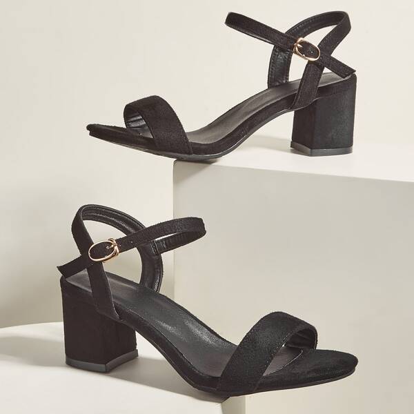 

Minimalist Chunky Heeled Strappy Sandals, Black