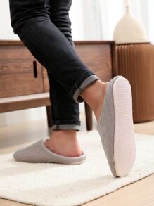 Dép đi trong phòng ngủ dệt kim tối giản dành cho nam - Xám - Xem 2