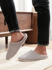 Dép đi trong phòng ngủ dệt kim tối giản dành cho nam - Xám - Xem 5