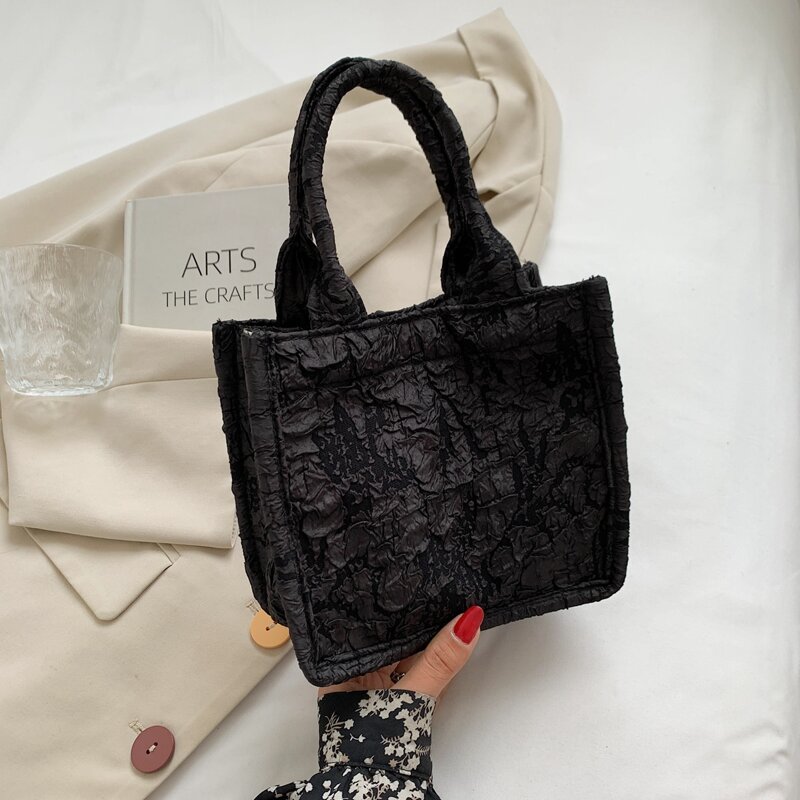 

Double Handle Crinkle Satchel Bag, Black