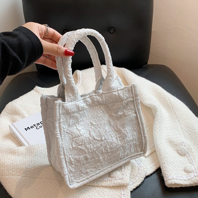 

Double Handle Crinkle Satchel Bag, White