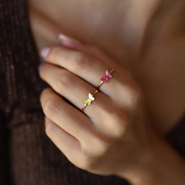 

2pcs Butterfly Decor Ring, Multicolor