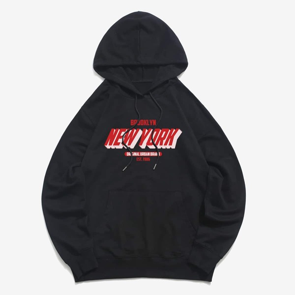 

Guys Letter Kangaroo Pocket Drawstring Hoodie, Black