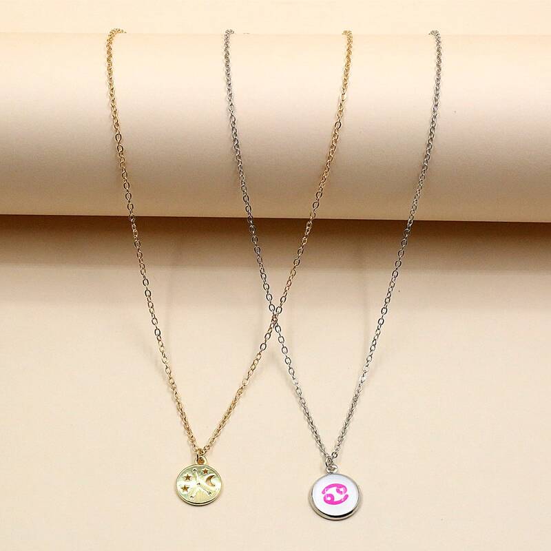 

2pcs Constellation Pendant Necklace, Multicolor