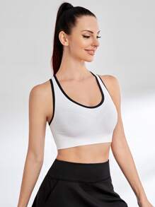 Áo lót thể thao Nữ Cắt ra Tương phản ràng buộc - trắng - Xem 2