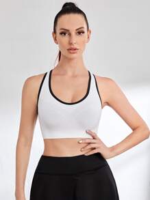 Áo lót thể thao Nữ Cắt ra Tương phản ràng buộc - trắng - Xem 3