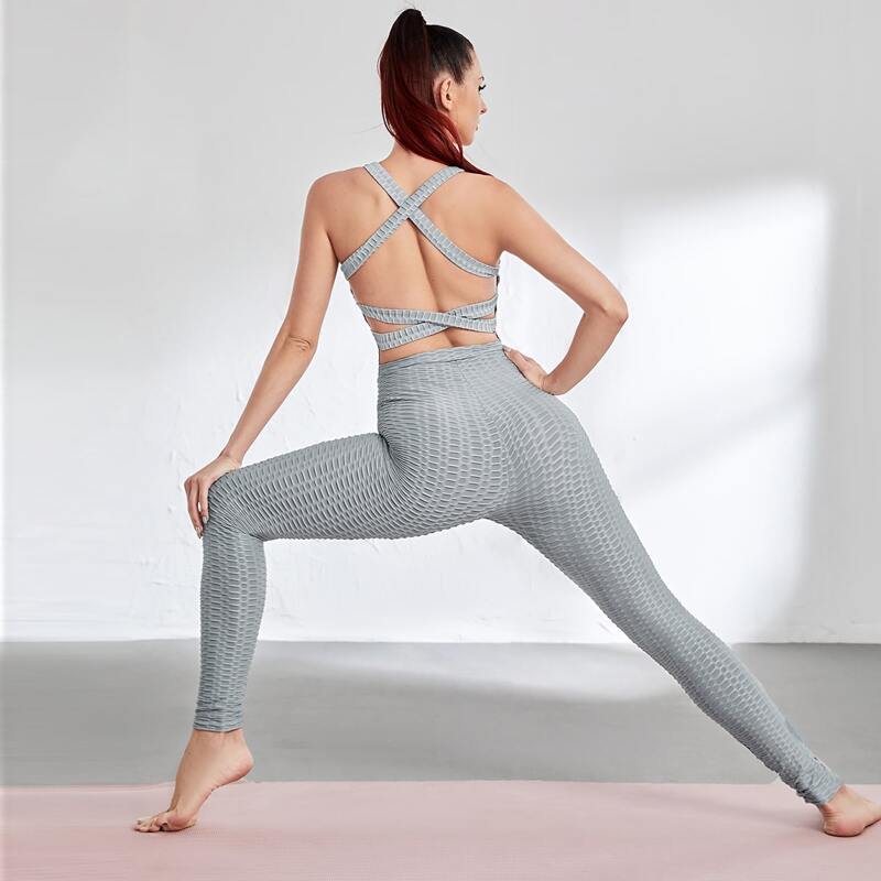 

Criss Cross Textured Sports Jumpsuit, Light grey