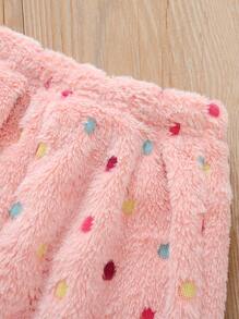 SHEIN Young Girl Polka Dot Flannel Sweatshirt & Pants - Coral Pink - View 5