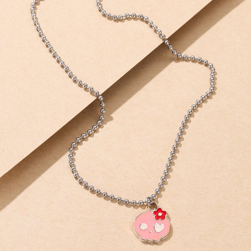 

Skull Pendant Necklace, Pink
