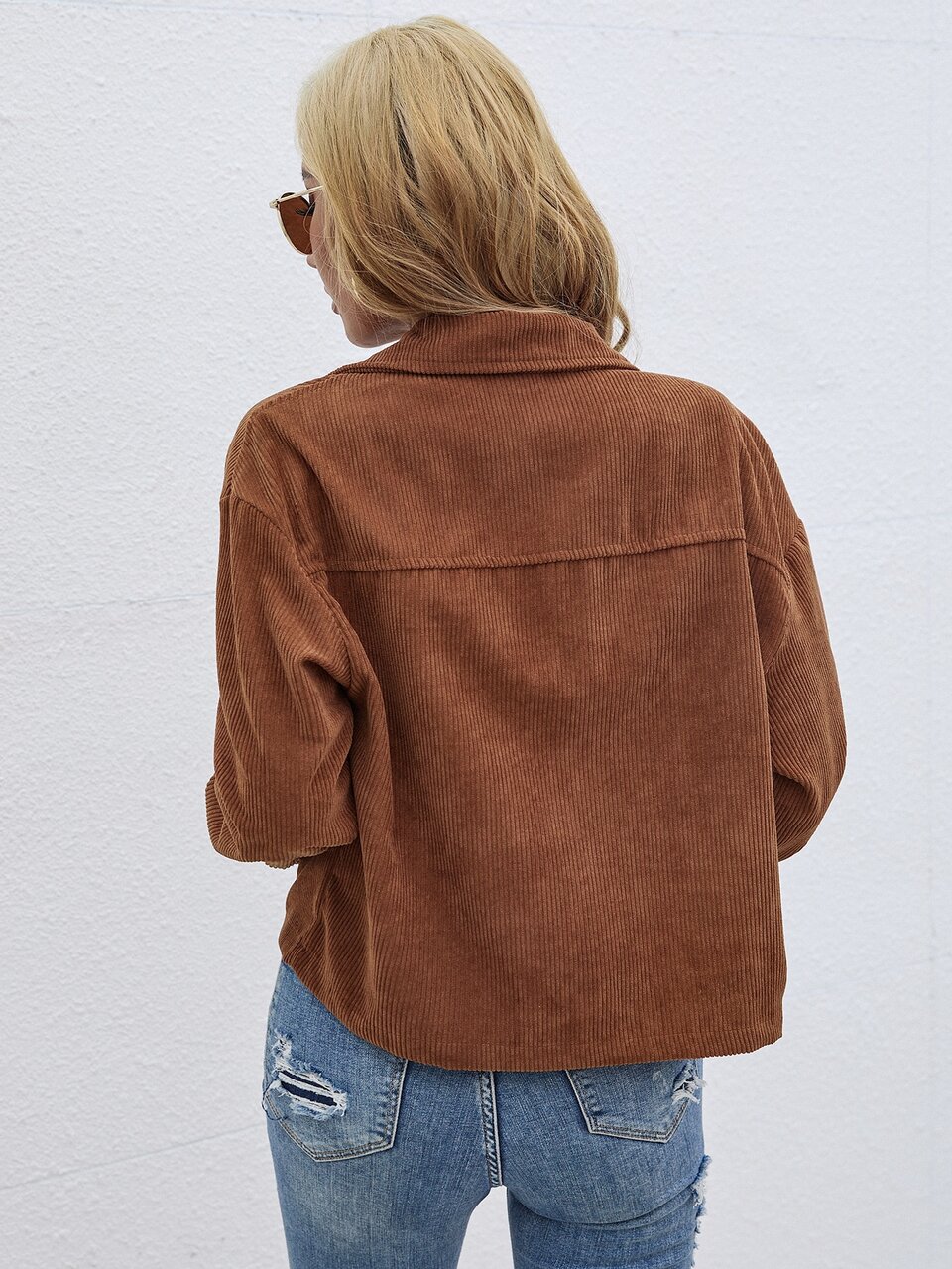 Solid Button Front Pocket Detail Jacket Fall Winter Cloth For Women