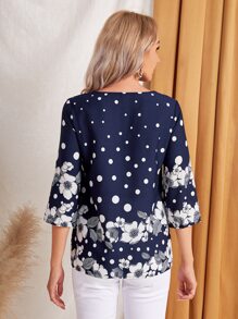 EMERY ROSE 波卡圓點和印花上衣 - 藏蓝色 - 查看 2