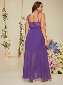 SHEIN Belle Plus Cut Out Slit Thigh Overlay Cami Dress - Purple - View 2