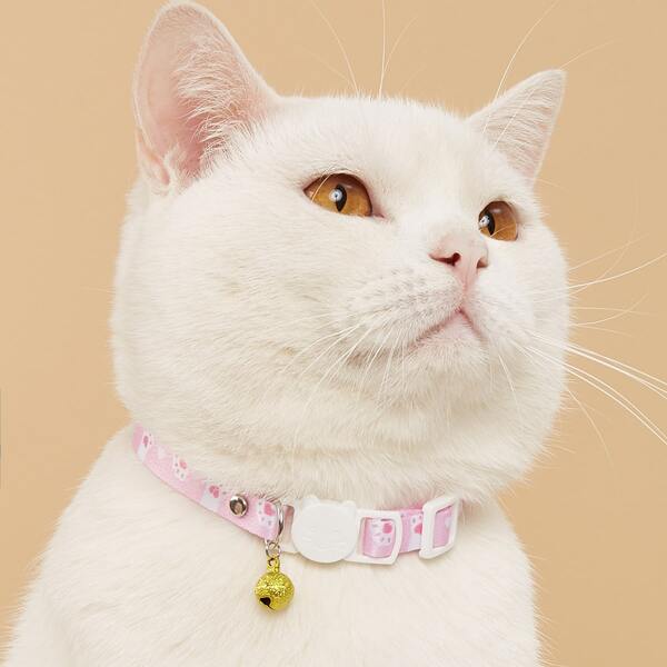 

1pc Cat Paw Print Pet Collar, Pink