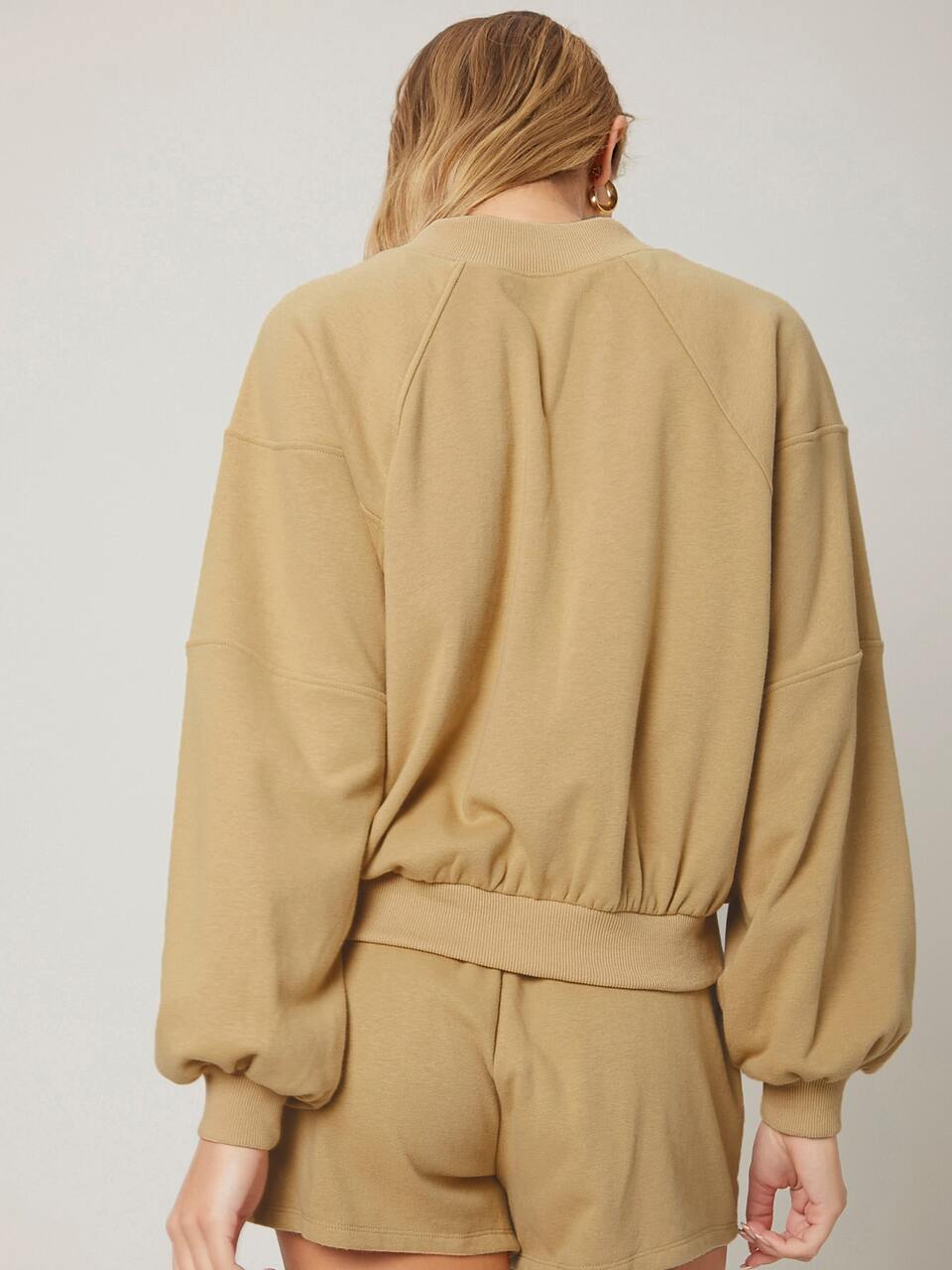 Solid Mock Neck Raglan Sleeve Pullover