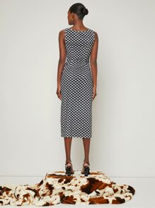 SHEIN 圍裹領開叉下擺千鳥格連衣裙 - 黑與白 - 查看 2