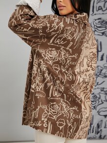 SHEIN SXY Floral & Letter Graphic Two Tone Blouse - Multicolor - View 2