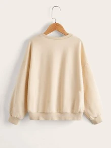 SHEIN Girls Floral & Slogan Graphic Drop Shoulder Pullover - Apricot - View 2