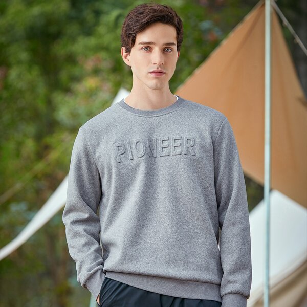 

Men Solid Letter Embossed Thermal Pullover, Grey