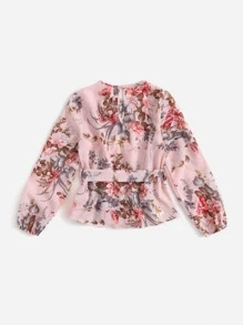 SHEIN Áo cánh Gái Thắt lưng Nút Cắt ra Hoa Giải trí - Nhiều màu - Xem 2