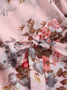 SHEIN Áo cánh Gái Thắt lưng Nút Cắt ra Hoa Giải trí - Nhiều màu - Xem 3