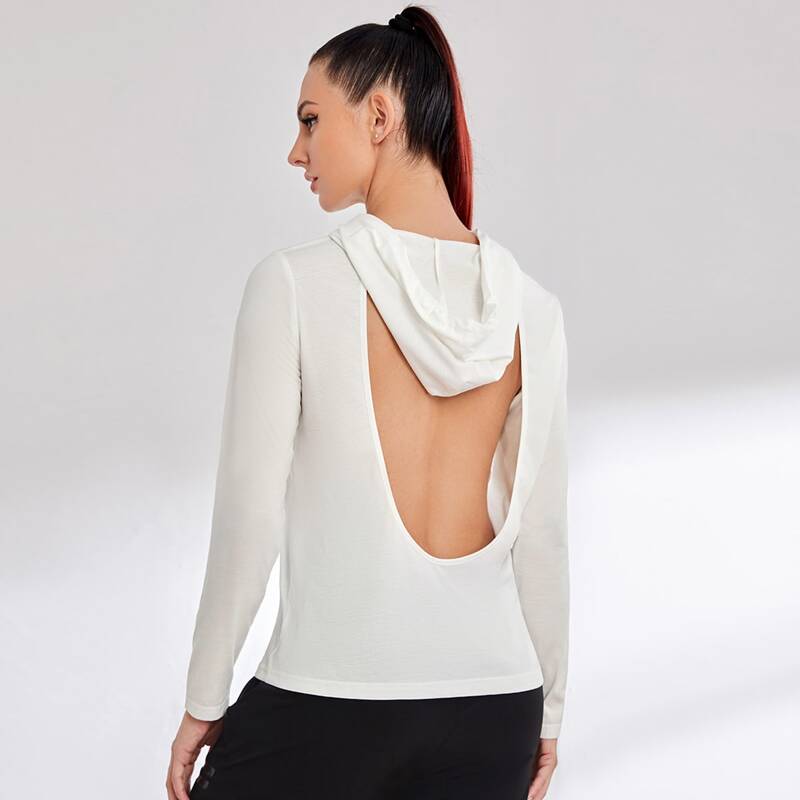 

Solid Backless Softness Sports Hoodie, White
