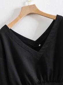 SHEIN EZwear Solid V-Neck Sweatshirt - Black - View 3