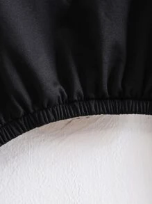 SHEIN EZwear Solid V-Neck Sweatshirt - Black - View 4