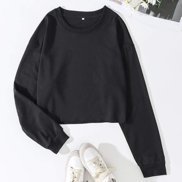 

Solid Drop Shoulder Sweatshirt, Black