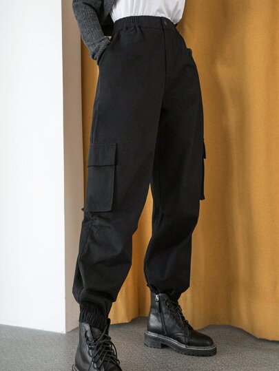 DAZY Solid Slant Pocket Cargo Pants Fall