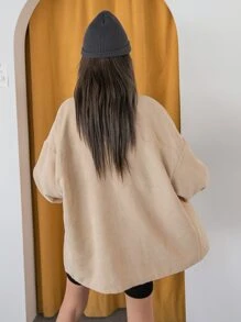 Camisa de pana con bolsillo y hombros caídos, manga larga para invierno - Albaricoque - Ver 2