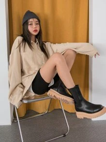 Camisa de pana con bolsillo y hombros caídos, manga larga para invierno - Albaricoque - Ver 3