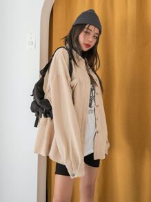 Camisa de pana con bolsillo y hombros caídos, manga larga para invierno - Albaricoque - Ver 5