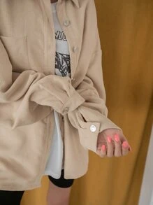 Camisa de pana con bolsillo y hombros caídos, manga larga para invierno - Albaricoque - Ver 7