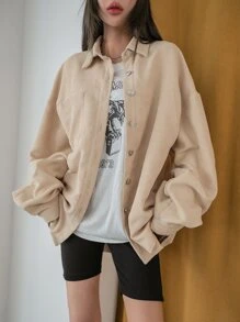 Camisa de pana con bolsillo y hombros caídos, manga larga para invierno - Albaricoque - Ver 8