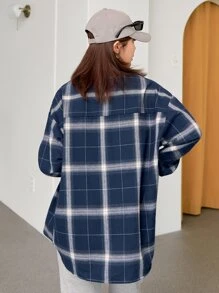 DAZY 格子落肩衬衫、长袖上衣、秋装、法兰绒女装