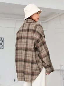 DAZY 格纹口袋前落肩衬衫，长袖上衣，秋装 - 彩色 - 查看 3