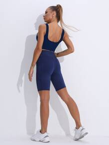 Easithlete High Stretch Sports Shorts With Phone Pocket - Navy Blue - View 4