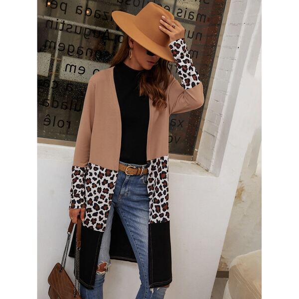 

Color-block Leopard Panel Coat, Multicolor