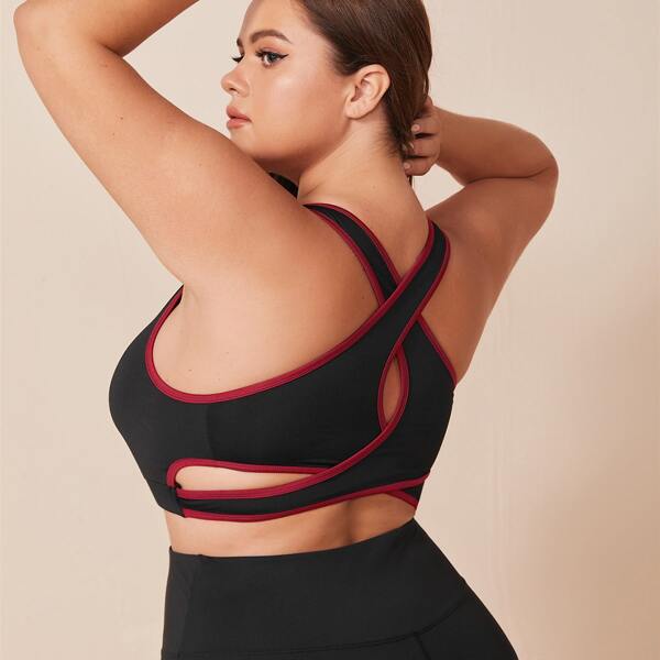 

Plus Contrast Binding Sports Bras, Black