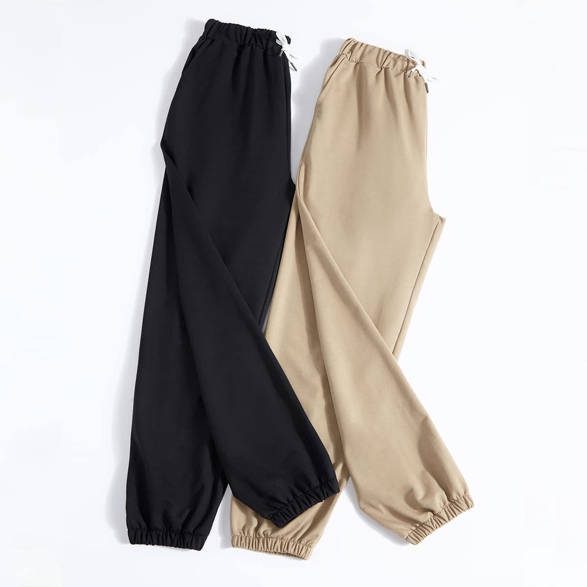 

2pcs Solid Drawstring Sweatpants, Multicolor