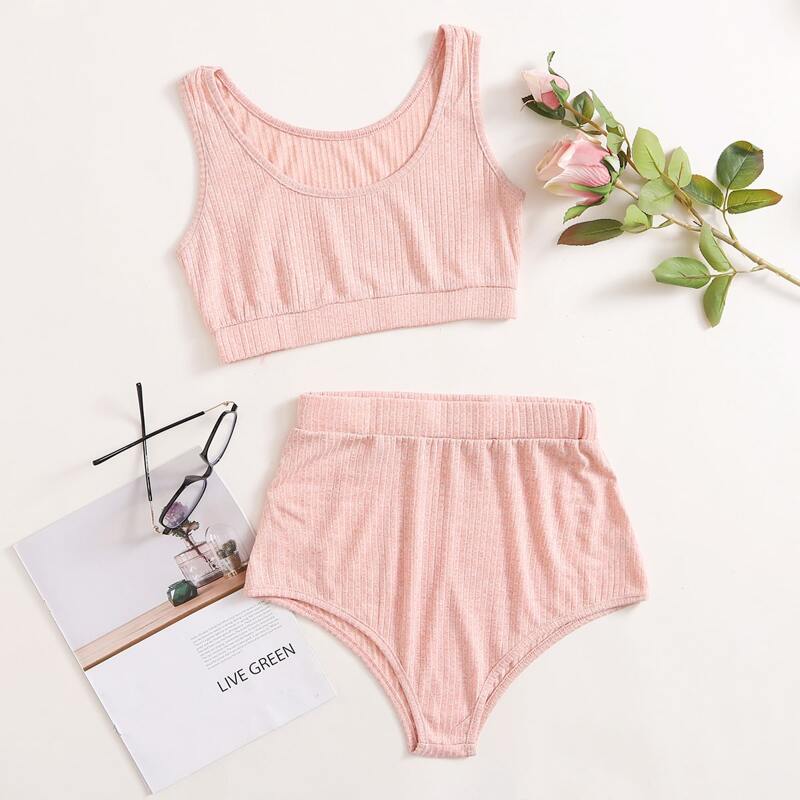 

Crop Tank Top With Shorts Lounge Set, Baby pink