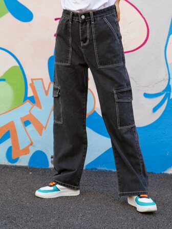 Street Life Jeans mit Stich Besatz, Tasche