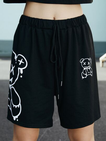 Street Life Shorts con estampado de oso de dibujos animados con nudo