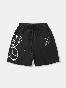 ROMWE Street Life Quần short Dây kéo Thắt nơ trước Hoạt hình Giải trí - màu đen - Xem 6