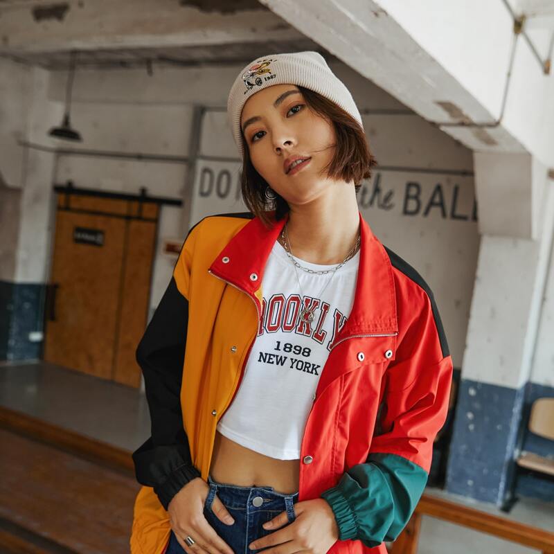 

Colorblock Zip Up Jacket, Multicolor