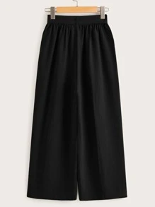 Seusyu Butterfly Closure High-Waist Wide Leg Pants, Slimming - Black - View 2
