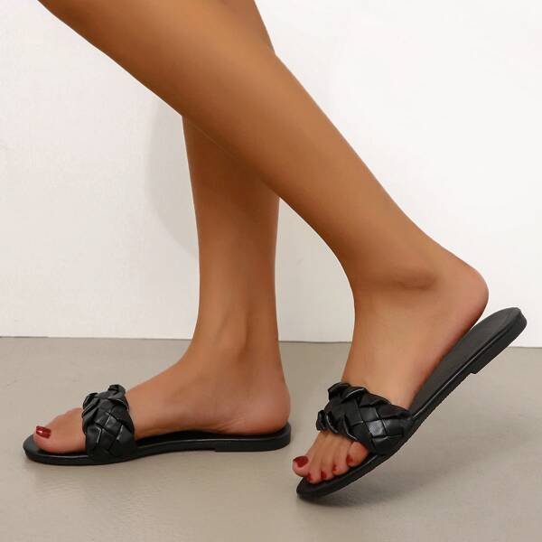 

Braided Detail Slide Sandals, Black