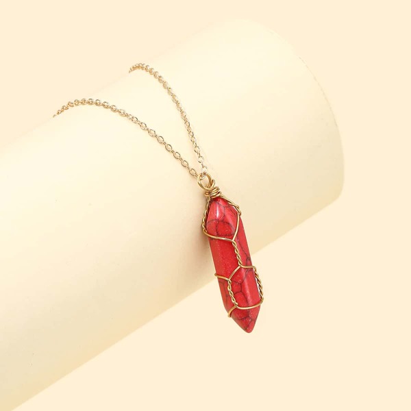 

Stone Charm Necklace, Red