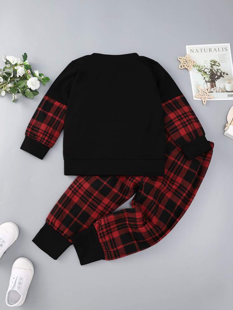 Toddler Boys Plaid Pullover & Sweatpants - Multicolor - View 2