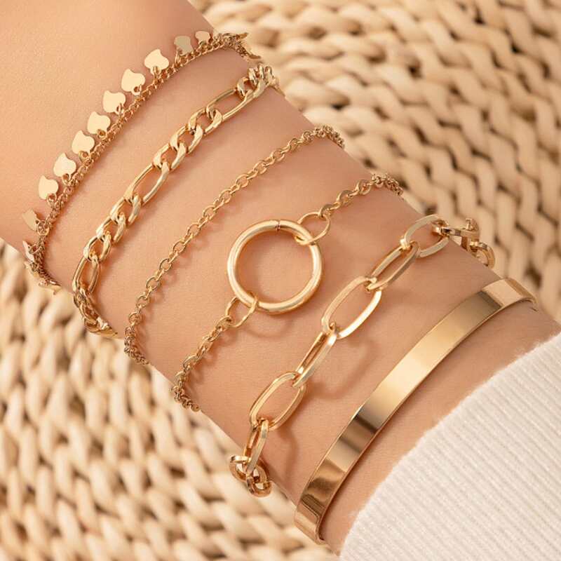 

6pcs Ring Decor Chain Bracelet, Gold